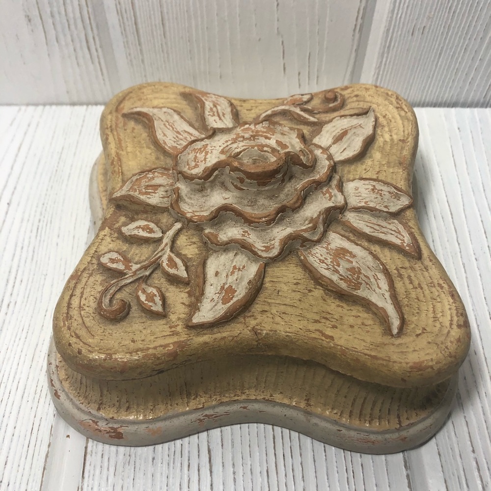 Vintage Trinket Jewelry Box Syroco Floral Square